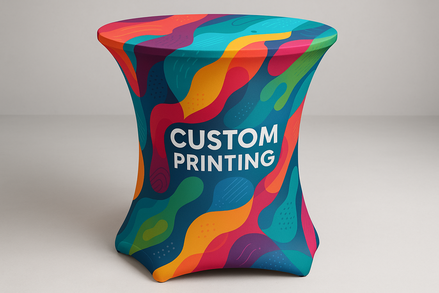 tall custom printed round stretch tablecloth